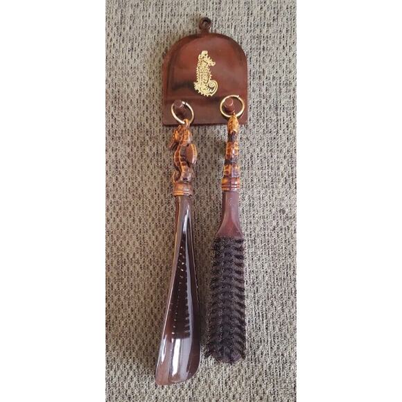 Vintage Made in Japan Grants Brush and Shoehorn Set in Original Box Seahorses - Picture 1 of 12